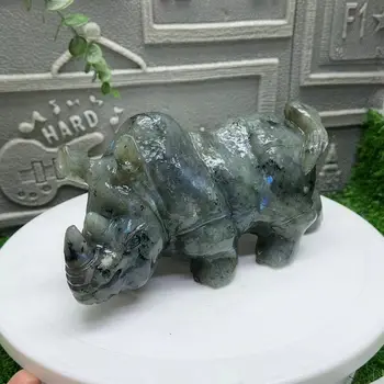 20cmNatural trage feldspat sculptate manual rinocer cuarț de cristal mineral specimen de vindecare acasă demagnetizare decorative piatră prețioasă - Imagine 2  