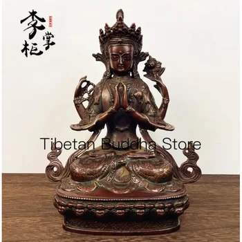 23cm cupru Pur patru armate Guanyin statuie a lui Buddha ornament în Tibetană a Budismului esoteric, violet cupru statuie - Imagine 1  