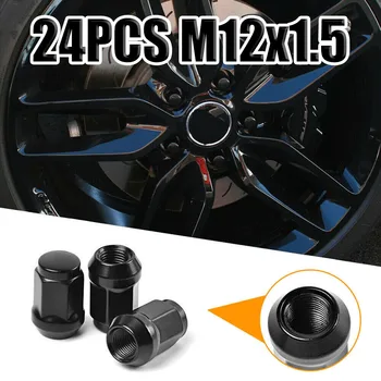 24BUC M12x1.5 Oțel Negru Piulițele Roții Negru Piuliță Soclu Pentru LandCruiser Prado Pentru Ford Accesorii Pentru Autovehicule - Imagine 1  