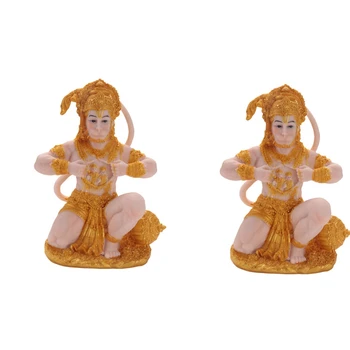2X Aur Hanuman Statuie Indian Domnul Sculptura India Figurina de Colectie Idol Murti Pooja Sculptura Pentru Decor Ornament - Imagine 1  
