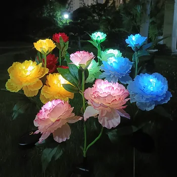 3 Cap Solare Simulare Bujor Floare Trandafir Lumina rezistent la apa IP65 Flori Artificiale Sol Plug Lampa de Gradina Decor Petrecere - Imagine 2  