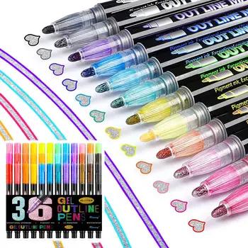 36 Culori Marker Conturul Delicat Conturul Marker Kit pentru Copii Proiecte de Artă Metalic Dublu Linie Sclipici Lichid Marca de Stilou pentru Diy - Imagine 2  