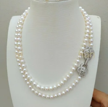 36 inch naturale AAA 8-9mm alb colier de perle Akoya 925s - Imagine 1  