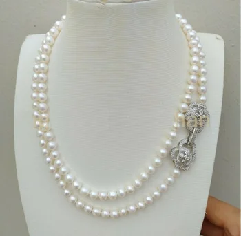 36 inch naturale AAA 8-9mm alb colier de perle Akoya 925s - Imagine 2  