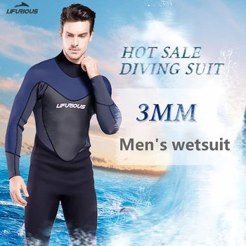 3MM Neopren Costum pentru Bărbați dintr-O bucata Maneca Lunga Cald Și de protecție Solară Înot, Surfing Costum cu Fermoar la Spate costum de Scufundări Sporturi nautice - Imagine 2  