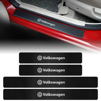 4buc Fibra de Carbon Portiera Sill Prag Protector Autocolante Anti Scratch Pentru Volkswagen Golf 7 5 4 Passat B6 Mk4 VW Tiguan Mk7 - Imagine 1  