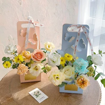 4buc Portabil Cutie de Flori de Mână Buchete de Ambalare Cutie de Nunta Ziua Îndrăgostiților Romantic Favoruri Formă de Fluture Cutie de Ambalare - Imagine 1  