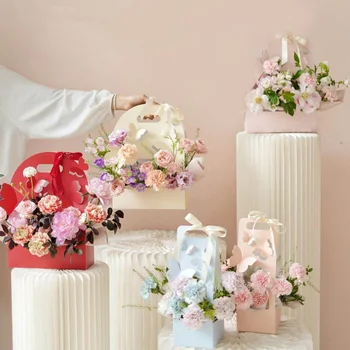 4buc Portabil Cutie de Flori de Mână Buchete de Ambalare Cutie de Nunta Ziua Îndrăgostiților Romantic Favoruri Formă de Fluture Cutie de Ambalare - Imagine 2  