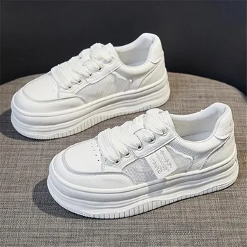 4cm din Piele Respirabil tesatura Alb Pantofi Casual Femei Platforma Adidas alb Vulcanizat Pantofi de Vara Apartamente Confortabile - Imagine 2  