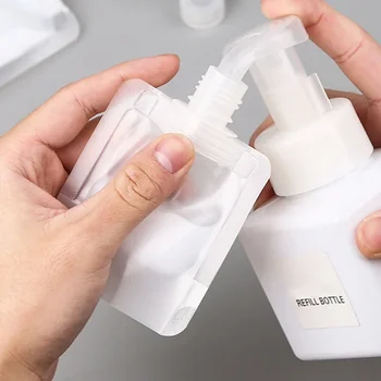 5 Buc Clapetă De Ambalare Sac De Stand Up Cioc Pungă De Plastic Dezinfectant De Mâini Loțiune Șampon Machiaj Lichid Sticle De Călătorie - Imagine 2  