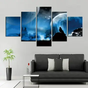 5 Panoul de Lup care Urlă Cer Luna Panza Imagine Arta de Perete HD Print Decor Poze Nu-Poster Room Decor Tablouri - Imagine 1  