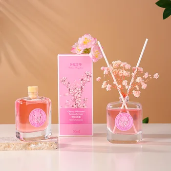 50ml Pătrat Reed Diffuser Sticla cu Sakura Ulei Esențial Difuzor Seturi Hotel Casa Aromoterapie Odorizant Parfum de Acasă - Imagine 1  