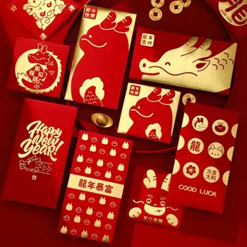 6 Buc Dragon Anul Plic Roșu 2024 Festivalul De Primăvară Anul Nou Chinezesc Noroc De Bani Pachete De Desene Animate Drăguț Avere De Pachete De Plicuri - Imagine 2  
