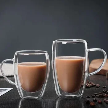 6Pcs Perete Dublu Transparent Cafea Espresso de sticlă de Sticlă de Înaltă Temperatură de Lapte Cu Maner Clasic Cafea Cani de Sticla Seturi - Imagine 1  