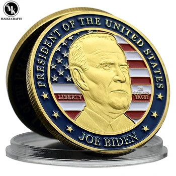 Al 46-lea Președinte al Statelor Unite, Joe Biden, Monedă Comemorativă de Metal Relief Ambarcațiunile de Monede de Aur de Colectare Cadou - Imagine 1  