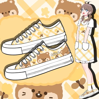 Amy și Michael Anime Poarte Pantofi de Panza pentru Fete Minunate Elevii Plat Low-Top Adidași Casual Mână Pictat Femei Vulcaniza Pantofi - Imagine 1  