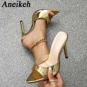 Aneikeh 2024 Elegant Sexy Tocuri Subtiri de Mare de Vara pentru Femei din Piele de Brevet a Subliniat Sandale Petrecere de Nunta Zapatos Catâri 35-42 - Imagine 1  