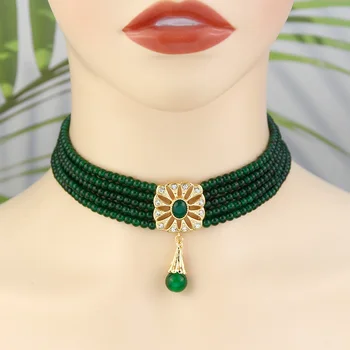 Aur Culoare Șirag De Mărgele Cravată Colier Pentru Femei Marocane Pătrat De Metal Pandantiv Lanț Pearl Arabă Bijuterii De Mireasa - Imagine 1  
