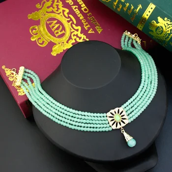 Aur Culoare Șirag De Mărgele Cravată Colier Pentru Femei Marocane Pătrat De Metal Pandantiv Lanț Pearl Arabă Bijuterii De Mireasa - Imagine 2  