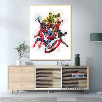 Avengers super-Erou Acuarelă Tipărit Decor de Perete de Artă Marvel Heroes Iron Man Postere Spiderman pentru Perete Decor Acasă Cuadros - Imagine 2  