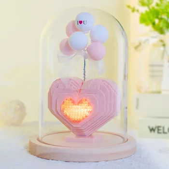 Balon Inima Micro Bloc 999pcs+ Roz Romantic Dragoste Diamond Mini Caramida Jucarii Model Prietena Propune Cadou Cu Lumina - Imagine 1  