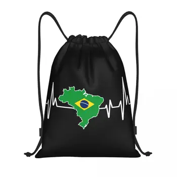 Bataile inimii Design Steag Brazilian Brazilia Cordon Rucsac Pungi Ușoare Brazilian Mândru Sală de Sport Sackpack Saci pentru Yoga - Imagine 1  