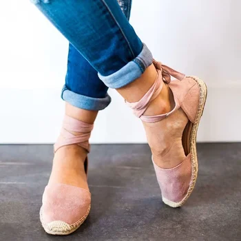 BCEBYL Primăvara și Toamna Stil Nou la Modă și Confortabil Baotou de Potrivire de Culoare Dantelă-up Roman Pantofi pentru Femei - Imagine 2  