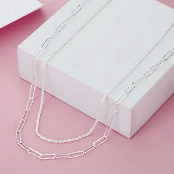Bine 925 Sterling Silver elegant Dublu geometrice lanț Coliere Pentru Femei nobile petrecere de moda Bijuterii de nunta cadouri de ziua de nastere - Imagine 2  
