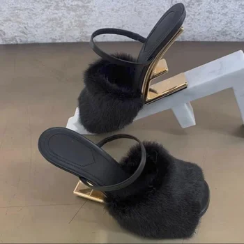 Blana pentru Femei Papuci de Moda Sexy Peep Toe Sandale Gladiator Rochie Pompe de Primavara-Vara Ciudat Toc Catâri Toc Înalt Pantofi Wedge - Imagine 2  