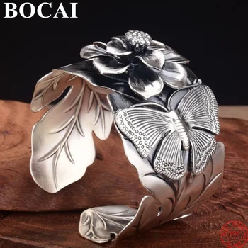 BOCAI S999 Sterling Bratari de Argint pentru Femei cu Personalitate Largă Deschidere Fluture Iubește Flori Frunze Totem Argentum Brățară - Imagine 1  