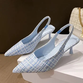 Brand Designer de Pantofi Tocuri inalte Pompe de Femei Albastru Subliniat Toe Pantofi de Partid pentru Femeie 2023 Vară Subțire Sandale cu Toc Doamnelor - Imagine 2  
