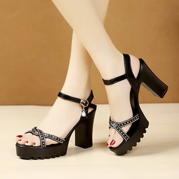 Brand Femei Sandale de Vara Noi Un Cuvânt Catarama Sandale de Calitate Doamnelor Pantofi Elegant de Super-Femeie Tocuri Platforma Sandalias - Imagine 1  