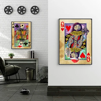 Carti de joc, club jack, queen of hearts, casino cadouri, coșmar imprimare postere înainte de film de Crăciun decorare - Imagine 1  