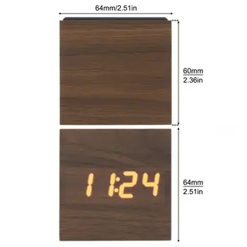 Ceas Digital LED-uri din Lemn Ceas Deșteptător Control Vocal Data de Temperatură Digital Bambus Pătrat de Masă, Ceas de birou - Imagine 2  