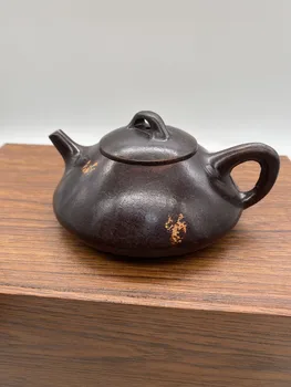 China alamă bronz Aurire oală Decor plat ceainice vas de cupru decor de colectare - Imagine 2  