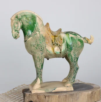 China Veche colecție Dinastiei Tang Tang tri-color ceramica glazurată cal de Război - Imagine 1  