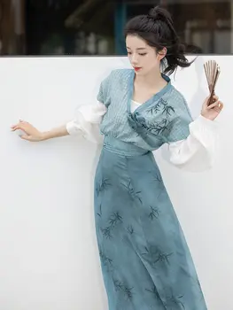 Chineză Tradițională Hanfu Scurt Fusta Set Elegant si Dulce 2023 zi cu Zi Simplu Dinastiei Tang Retro Set de Îmbrăcăminte pentru Femei Rochie - Imagine 2  