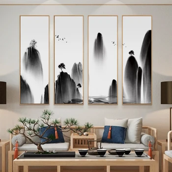 Chineză Ttyle aArt Peisaj de Cerneală Pictura pe Panza pictura Murala de Familie Decor Printuri Si Postere cameră cu patru paturi Pictura Decorativa - Imagine 1  
