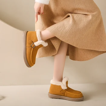 Cizme de zapada Iarna Nou Stil Îngroșat Catifea Casual Fashion Glezna Cizme Toc mic Rotund Toe Culoare Solidă Simplu Pantofi pentru Femei - Imagine 1  