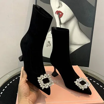 Cizme femei Diamante 2023 Toamna Iarna coreea Moda Streetwear Tocuri Negru, de Mare Papuceii Mujer Designer de Pantofi Pompe Q495 - Imagine 1  