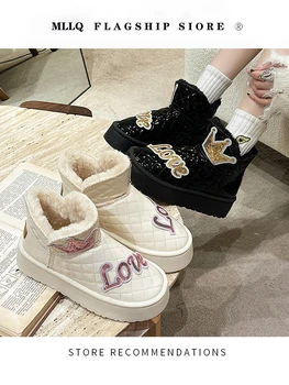 Cizme Rotund Toe din Piele Femei Pantofi Cizme-Femei Toc Plat Încălțăminte de Iarnă Australia 2023 Captusit Doamnelor Lolita Glezna Med M - Imagine 1  