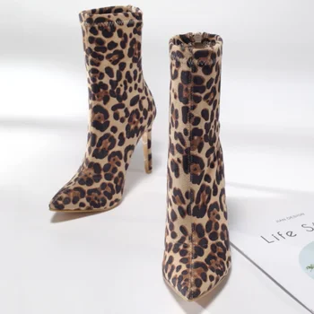 Cizme Sexy Femei Toamna Iarna Glezna Leopard Subțire Pantofi cu Toc Femei de Moda de sex Feminin cu toc, Botine zapatos de mujer WSH4203 - Imagine 1  