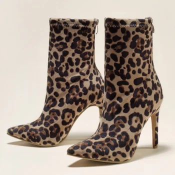 Cizme Sexy Femei Toamna Iarna Glezna Leopard Subțire Pantofi cu Toc Femei de Moda de sex Feminin cu toc, Botine zapatos de mujer WSH4203 - Imagine 2  