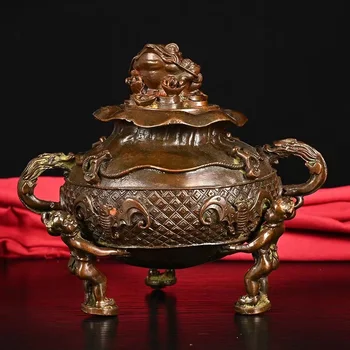 Colectie Qing (QianLong1722-1783)cupru aur broasca Tămâie Aragaz\Cădelniță,Decor,Transport Gratuit - Imagine 1  