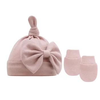 Copil Drăguț nou-Bowknot Pălărie+GlovesSet pentru Fetita din Bumbac Casual Recuzită Fotografie Pălării Moale pentru Sugari Beanie Pahar - Imagine 1  