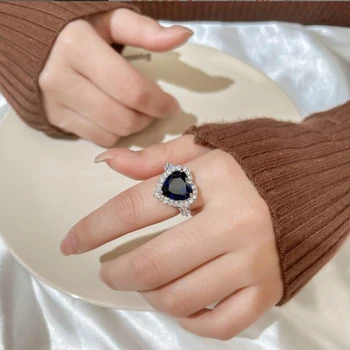 Creat Blue Sapphire Argint 925 Inima Mare Promisiune Inel pentru Femei de Moda Piatră prețioasă de Bijuterii Cadou de Nunta - Imagine 1  