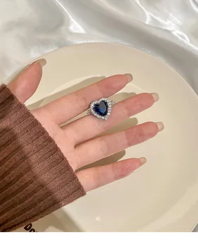 Creat Blue Sapphire Argint 925 Inima Mare Promisiune Inel pentru Femei de Moda Piatră prețioasă de Bijuterii Cadou de Nunta - Imagine 2  