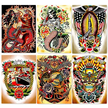 Creativitatea Tatuaje Tapet ilustrare Arta de Perete de Epocă Poster de Epocă Mată Hârtie kraft de Imprimare Vopsire lucrări de Artă Decor de Perete 5 - Imagine 1  