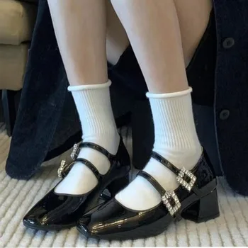 Cristal Marie Jane Pantofi Mijlocul Tocuri Femei Indesata Superficial Pantofi 2024 Designer De Primăvară Lolita Rochie Nou Partid Pompe Mujer Zapatos - Imagine 1  