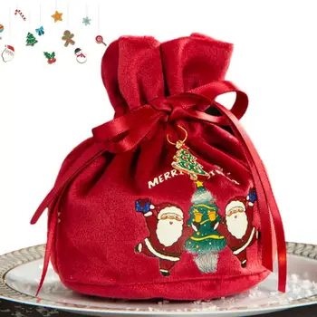 Crăciun Catifea Punga De Cadou Santa Cordon Pungă De Bomboane De Mere Mâner Sac Pom De Crăciun Agățat Decoratiuni De Anul Nou Cadou De Crăciun - Imagine 1  